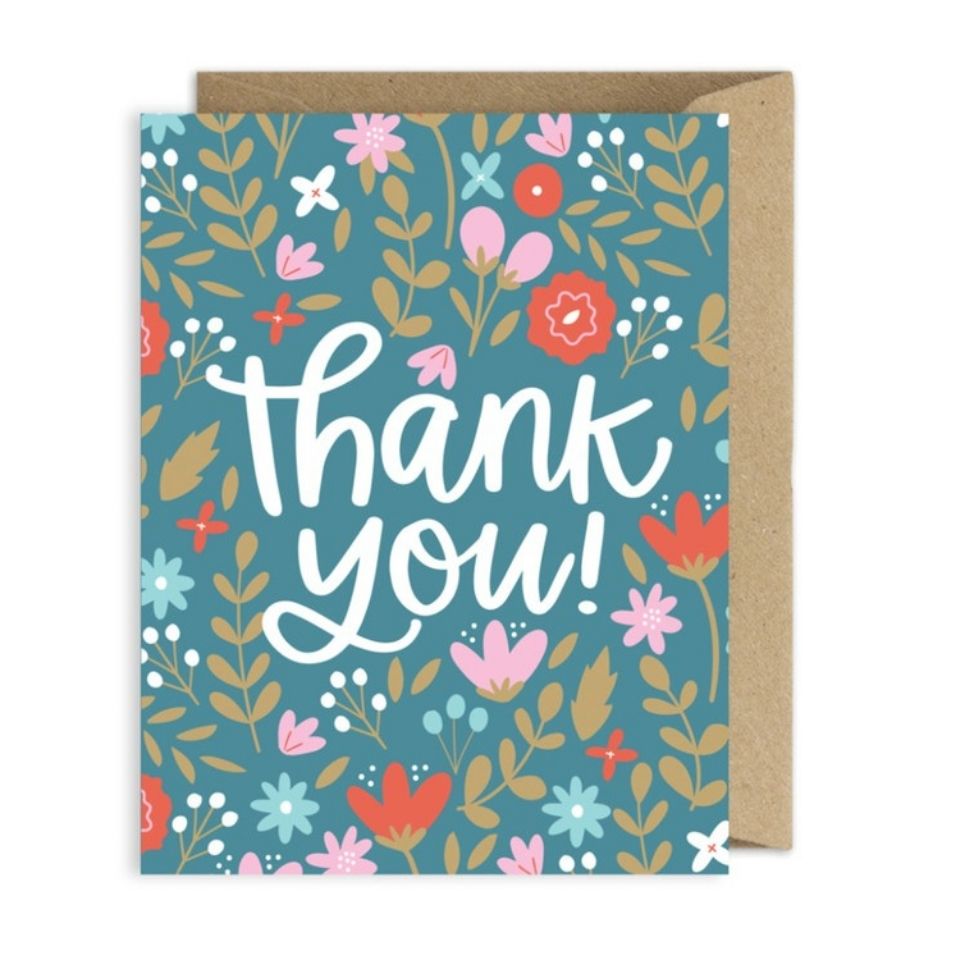 wholesaleinkedbrands: Thank You Floral Teal Greeting Card