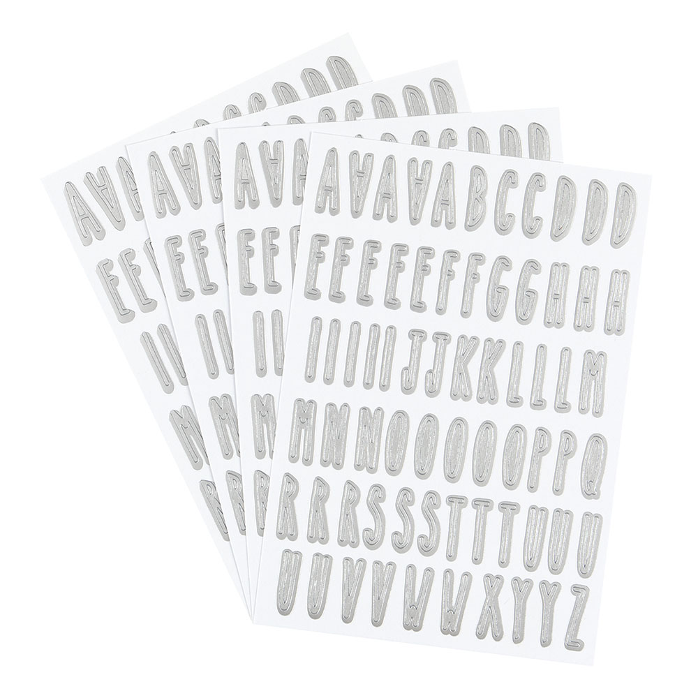 wholesaleinkedbrands: Silver-Foil Alpha Sticker Sheets