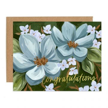 Blue Floral Congrats Greeting Card
