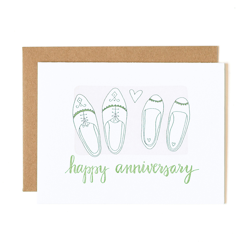 wholesaleinkedbrands: Happy Anniversary Shoes Letterpress Greeting Card