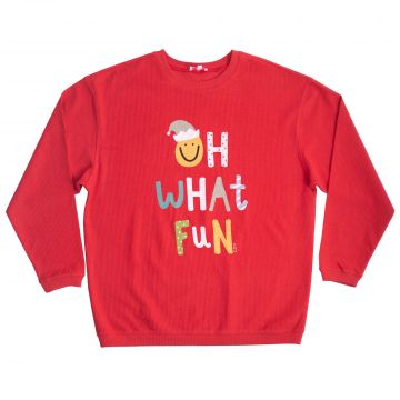 Oh What Fun Callie Corded Sweatshirt - Poinsettia