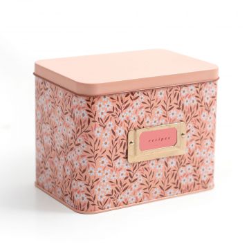 Pink Tiny Floral Metal Recipe Box