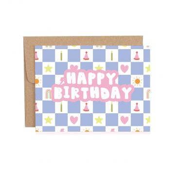 Happy Birthday Checkerboard Icons Greeting Card