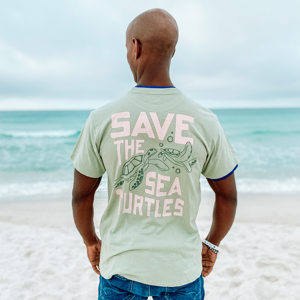 Save The Sea Turtles Men Short Sleeve Tee - Sage - 30A Gear