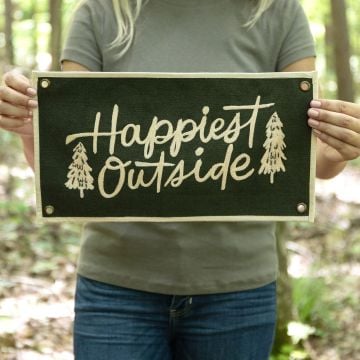 Happiest Outside Embroidered Canvas Banner