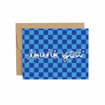 Thank You Blue Checkerboard Greeting Card