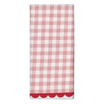 Pink Gingham Scalloped Tea Towel