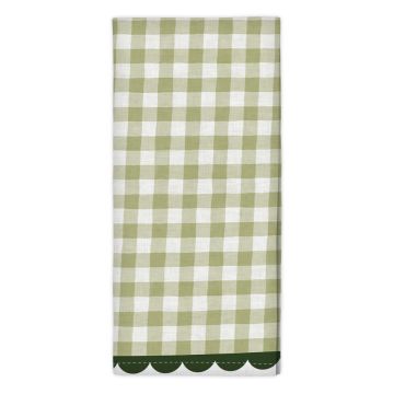 Green Gingham Scalloped Tea Towel