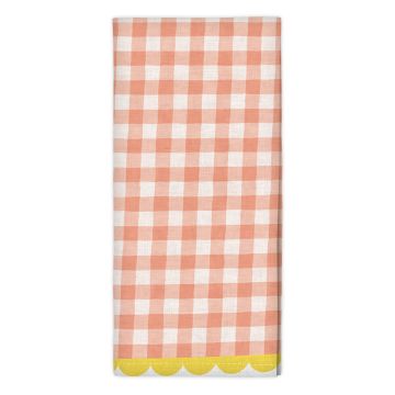 Peach Gingham Scalloped Tea Towel