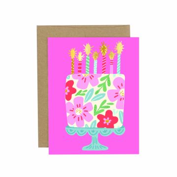 Floral Cake Birthday Greeting Card