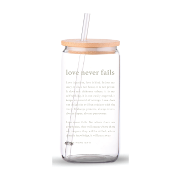 Love Never Fails Glass Can